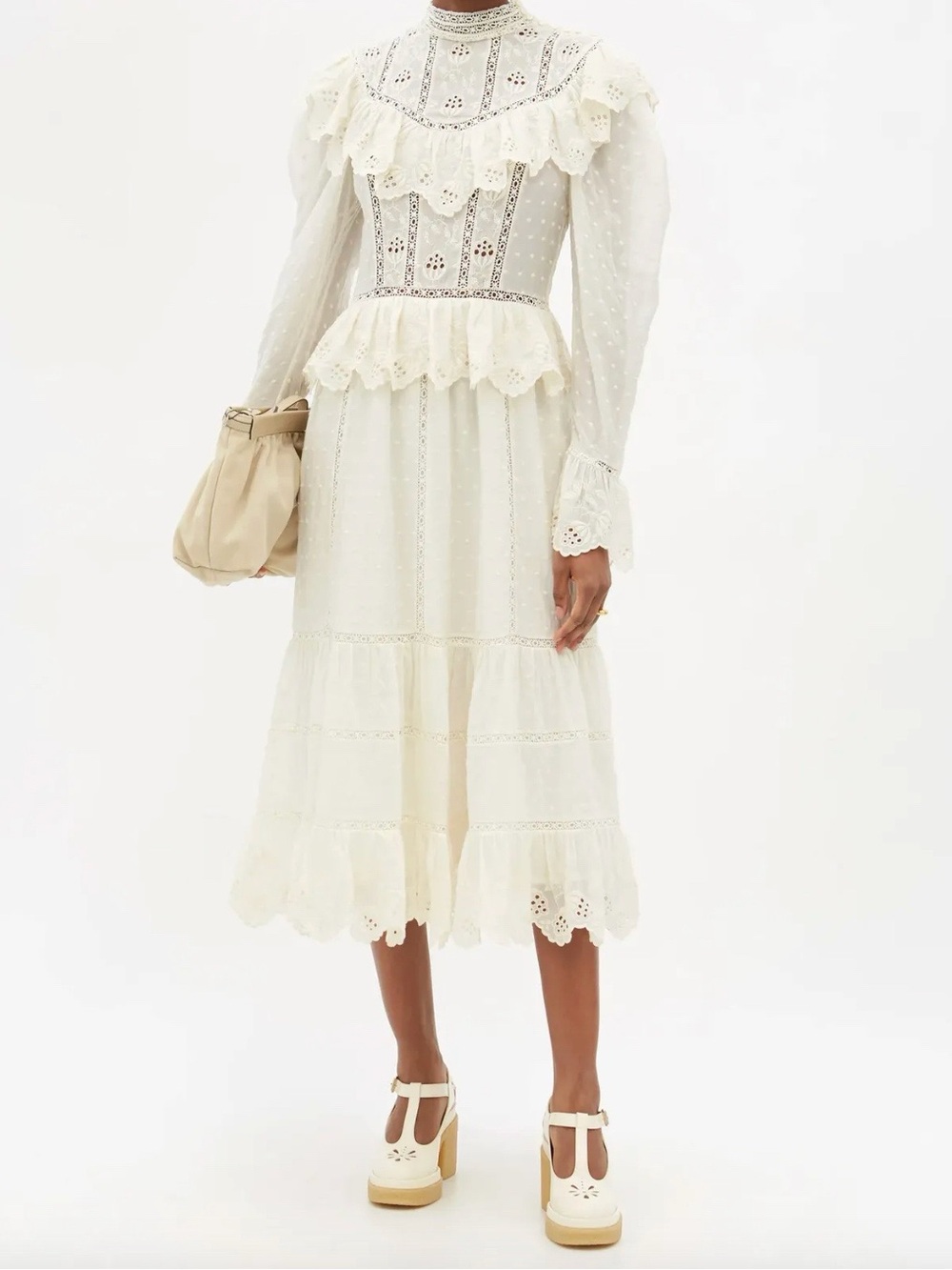 Ulla Johnson Fleur Embroidered Lace Ruffle Trimmed Midi Dress